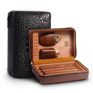 豪华礼品套装的吸烟者雪松衬里雪茄盒皮革旅行雪茄盒没有切割器和轻