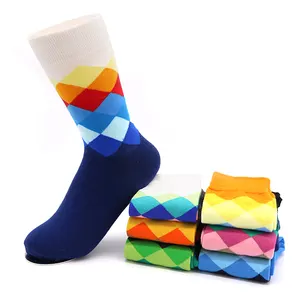 Mens Rhombus Pattern Fashion Socks Business Casual Warm Socks Winter Autumn Sock