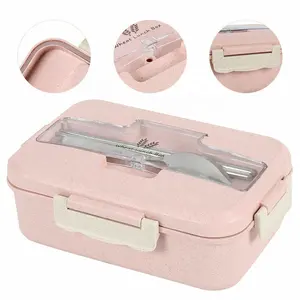 Hot Sinh Thái Thân Thiện Tùy Chỉnh Leakproof Thực Phẩm Phân Hủy Sinh Học BPA Free Lunchbox Trẻ Em Trường Sợi Tre Tiffin Bento Kids Hộp Ăn Trưa