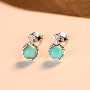 CZCITY Women Fine Jewelry Party CZ Boucle D'Oreille Femme Gift Real 925 Sterling Silver Round <strong>Turquoise</strong> <strong>Stud</strong> <strong>Earrings</strong> - Product Image 4