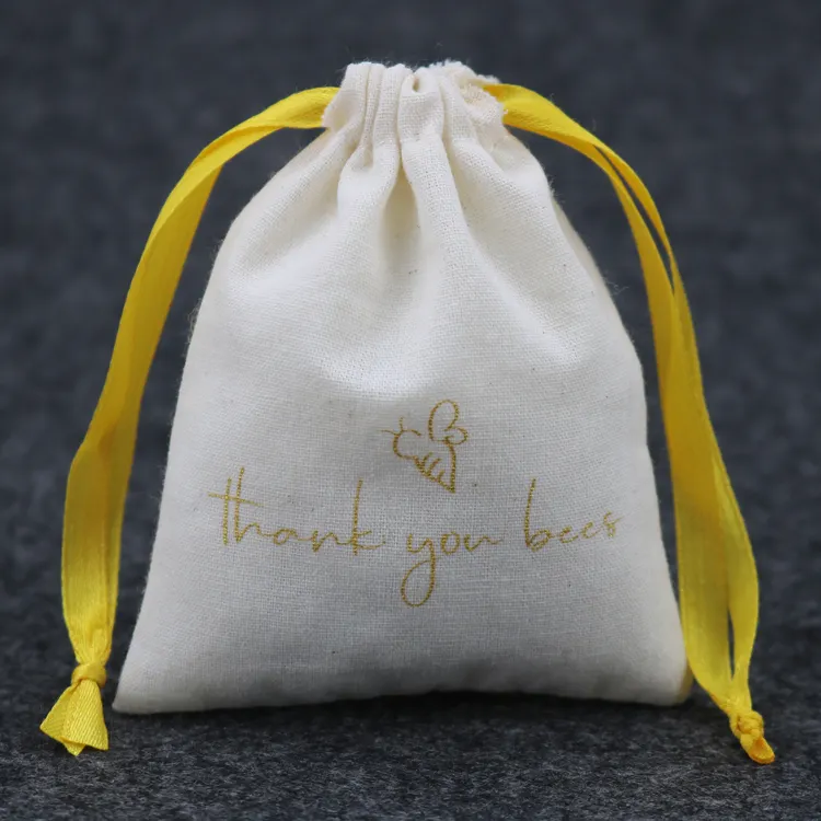 Tùy Chỉnh Dây Kéo Cotton Muslin Bag Đối Với Trang Sức Với Logo Vàng In