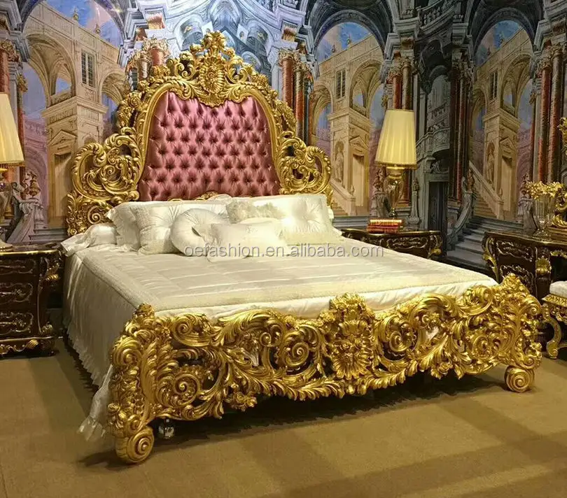 OE-FASHION अनुकूलित लक्जरी यूरोपीय शैली बेडरूम फर्नीचर ठोस लकड़ी के नक्काशीदार शादी बिस्तर बेडरूम 2 मीटर कपड़े डबल बिस्तर