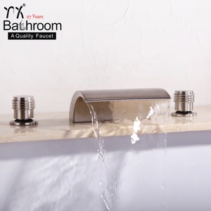 Nickel Brossé <span class=keywords><strong>Cascade</strong></span> LED Salle De Bain Baignoire Robinet de <span class=keywords><strong>Lavabo</strong></span> Trois Trous Deux Poignées <span class=keywords><strong>Mitigeur</strong></span> de Baignoire - Product Image 4