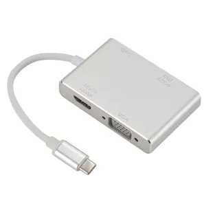 Hochwertige 4 In1 USB C zu HDMI VGA DVI USB 3.0 Buchse Adapter Aluminium USB-C zu HDMI Adapter 4K 1080P Für Macbook