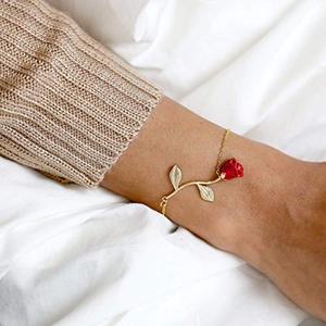 สร้อยข้อมือดอกกุหลาบสีแดงแฟชั่น เรียบง่าย สไตล์ดอกไม้ - Product Image 2