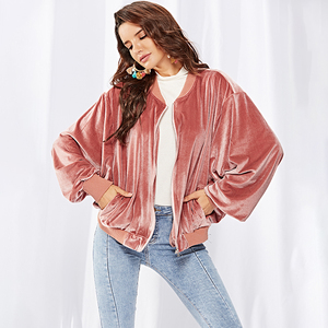 Dropship Otoño Invierno damas de gran tamaño con cremallera de manga larga de terciopelo rosa <span class=keywords><strong>abrigo</strong></span> corto Mujer moda chaqueta - Product Image 3