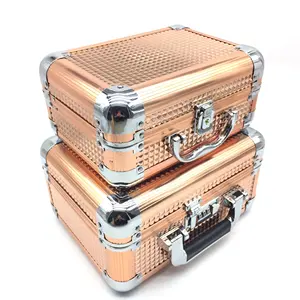 2020 fashion makeup case aluminum gold color makeup case for cosmetics Two-piece set