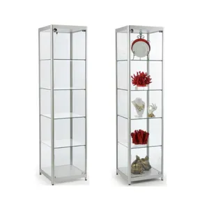 Vitrina de cristal para tienda, diseño Simple, alta capacidad, todos los lados, marco de aluminio y vidrio plateado