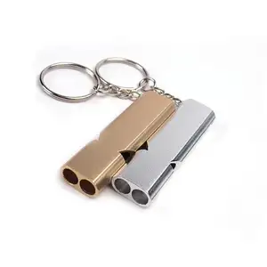 Porte-clés d'extérieur léger de haute qualité EDC Sos Aluminium métal haut décibel sifflet de survie à Double Tube