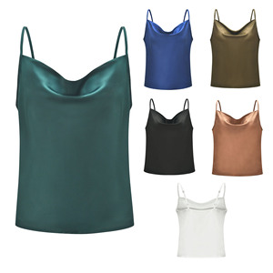 W0075 Fashion Sexy Casual Satin Strap Vest Tops Tank Camisole for Women Sexy Summer Solid Sleeveless Top Ladies Silk Tank Tops