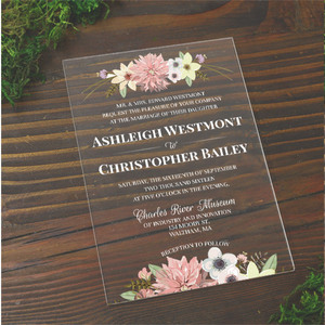 Carte de <span class=keywords><strong>mariage</strong></span> en acrylique transparent avec motif Floral, impression multicolore - Product Image 1