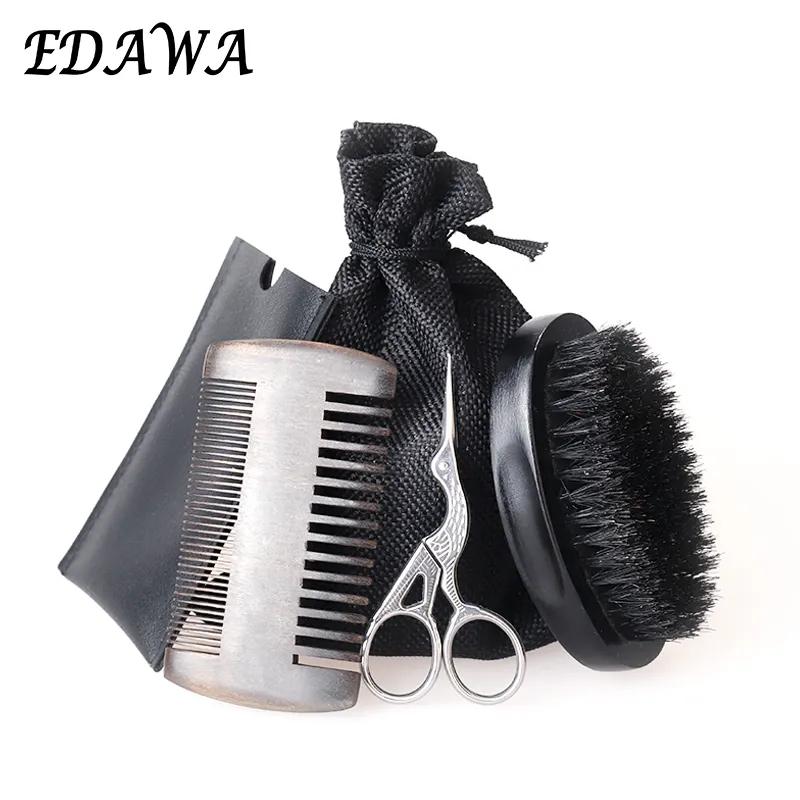 Beard comb and brush set men's wooden beard shaping tool perfect facial hair beard grooming kit for men