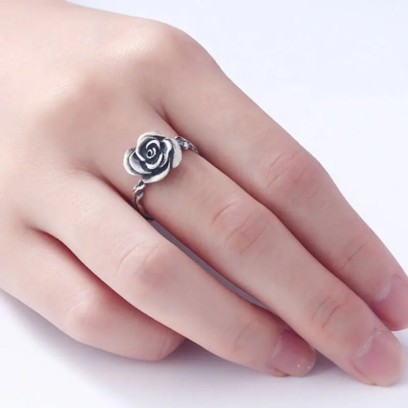Atacado joias 925 prata esterlina rosa flor anel <span class=keywords><strong>amor</strong></span>