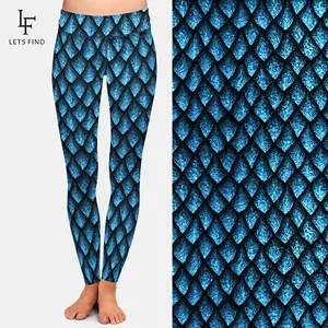 Leggings mit hoher Taille, benutzer definierte Yogahose mit Fischs chuppen druck, 230g/m², doppelseitig, weiche Leggings aus gebürsteter Milch seide