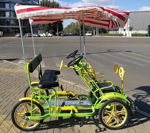 Factory Outlet New Design Sightseeing Four Wheels Canopy Tour Quadricycle <strong>Tandem</strong> <strong>Bike</strong> With Child Seat - Product Image 3