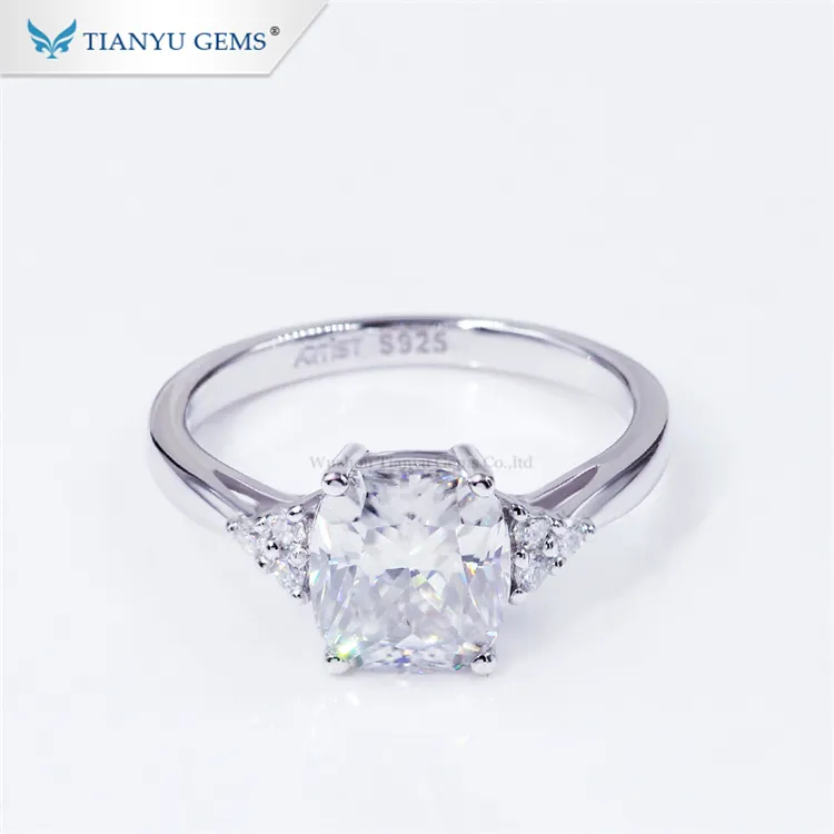 Tianyu gems luxury jewelry bijoux cushion cut synthetic moissanite sterling silver diamond gold plated 925 ring