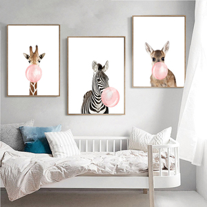 Jirafa Cebra Animal Posters y grabados <span class=keywords><strong>Lienzo</strong></span> Arte Pintura Arte de la pared Guardería Imagen decorativa - Product Image 1