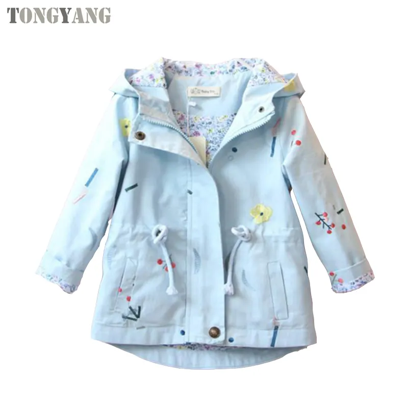 TONGYANG 2022 New Spring Autumn Girls Coat Baby Kids Flower Embroidery Hooded Outwear Baby Kids Coats Jacket Clothing