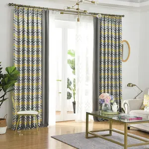 Topfinel Tirai Ruang Tamu Motif Geometris, Gorden Blackout Gelombang Geometris, Tirai Kamar Tidur Modern Warna Kuning Biru