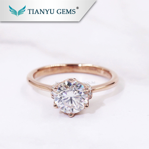 Tulip flor anillo de oro rosa con oculto <span class=keywords><strong>el</strong></span> halo moissanite Anillos de Compromiso de diamantes - Product Image 2