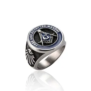סיני תכשיטים סיטונאי תכשיטי טבעת זול עתיק נירוסטה גברים סיבי פחמן כחול כהה צבע הבונים החופשיים טבעת