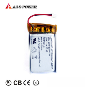 UL UN38.3 인증 <span class=keywords><strong>552035</strong></span> <span class=keywords><strong>3.7v</strong></span> 350mah 리튬 폴리머 충전식 배터리 착용 장치 - Product Image 4