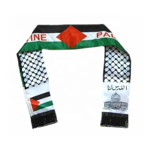 Hot Selling Custom Ontwerp Goedkope 15X150Cm Afdrukken Breien Worldup Polyester Voetbal Club Fan Palestina Vlag Sjaal