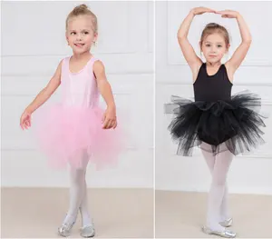 Groothandel Goedkope Kids Kleding Katoen Spandex Mouwloze Meisjes Ballet Tutu Jurk in Zwart