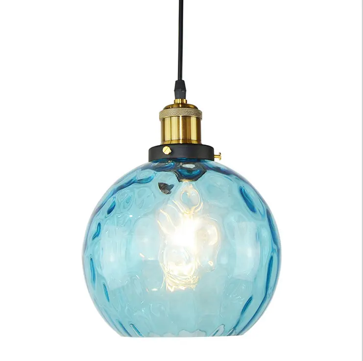 stair LED E27 modern blue glass globe lamp shade chandelier