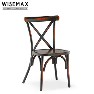 Hot sale high quality old style vintage stackable wooden like metal cross back x modern dining room aluminum chair outdoor use