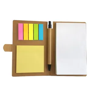 Whosale high quality kraft paper custom notebook with pen also have colors sticky paper