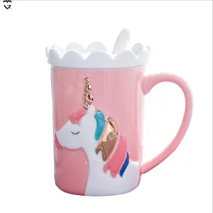 bastante copa de porcelana esmalte leche de té mate 3d cristal Navidad cerámica unicornio taza de café con la cuchara