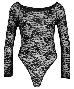 Abbigliamento Femminile all'Ingrosso, Top, Camicette, Maglie Personalizzate di Alta Qualità con Collo Tondo e Maniche Lunghe in <span class=keywords><strong>Pizzo</strong></span> Nero - Product Image 3