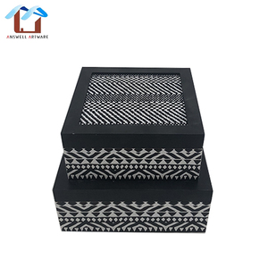 Beautifully Designed Decoration Black and <strong>White</strong> Rope Weave Patterned Vintage Square <strong>Wooden</strong> Gift Box <strong>Crate</strong> - Product Image 3