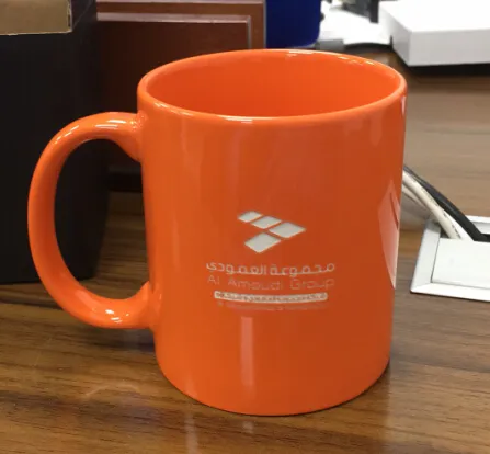 11oz orange can ceramic mug for sandblasted football team logo for coffee cups for wholesales