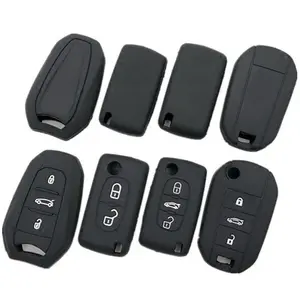 3-Button Smart Key (Keyless Go Only) - Key Cover in Black Silicone Car Key Case Compatible with Peugeot