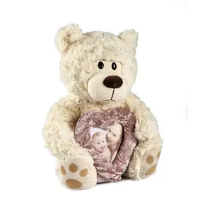 20厘米环保软毛绒泰迪熊动物毛绒礼品公仔带相框200件婴儿批发