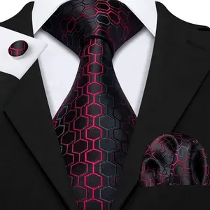 Corbata de seda y pañuelo para hombre, corbatas con diseño de logotipo personalizado, color negro y rojo