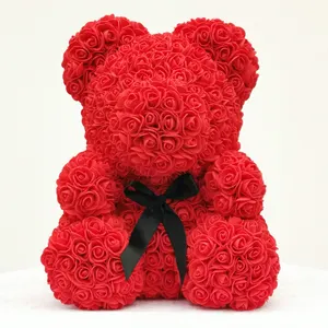 2021 Best Gift Drop Shipping 25cm/30cm/40cm Red Teddy Rose Bear Flower For Wedding Party Decoration