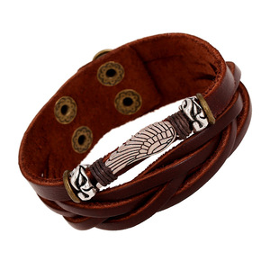 Bracelets vintage multicouches en cuir avec ailes d'ange, breloque masculine, manchette en cuir de vachette bon marché, <span class=keywords><strong>bracelet</strong></span> en cuir véritable pour hommes, cadeau - Product Image 1