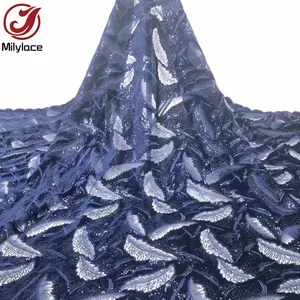 2020 high-end sequin embroidery wedding fabric noble feather shape lace embroidery fabric