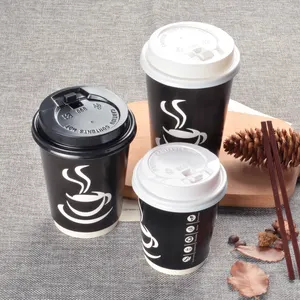 Großhandel gedruckt Einweg doppelwandige Pappbecher Hitze beständigkeit schwarze Papier Kaffeetasse