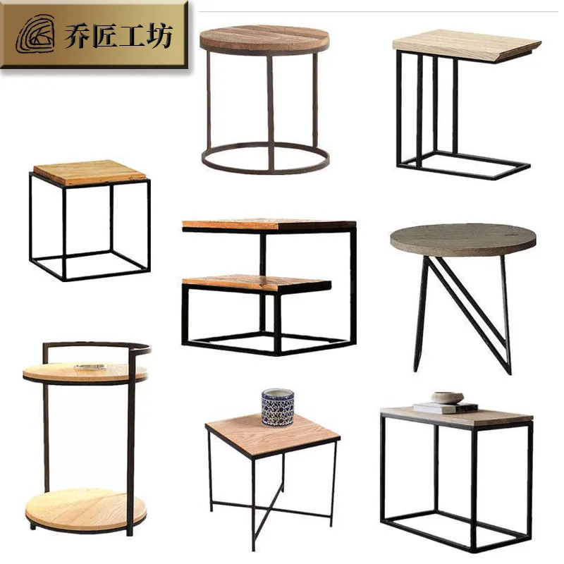 Quadro de perna de metal, pequena mesa de café lateral de madeira para sala de estar, venda imperdível