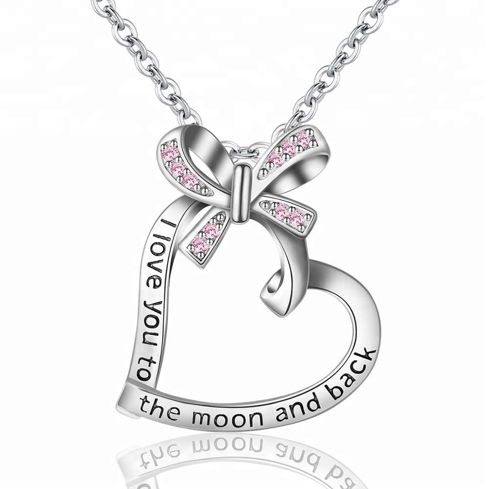 Directa de la Fábrica de la joyería de plata esterlina te amo a la Luna y vuelta S925 de corazón de plata arco collar