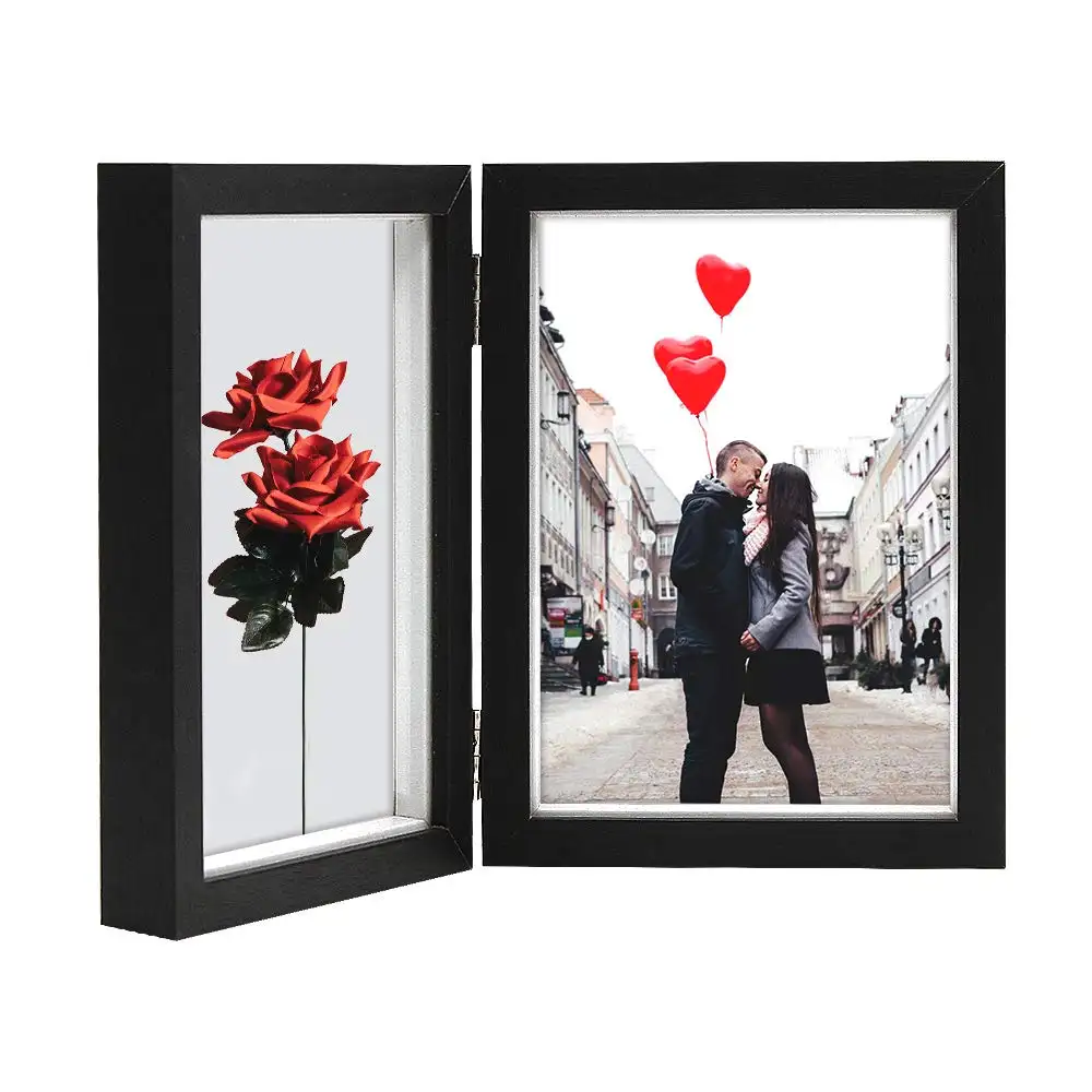 New style Double Picture Frame 5x7 White Wooden Hinged Photo Frames Collage Shadow Box 2 Openings Elegant Wedding Unique Gifts
