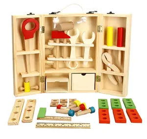 ברגים ואומים עץ בניין בניית צעצוע סט להעמיד פנים לשחק קרפנטר עץ צעצוע כלי קופסא לילדים