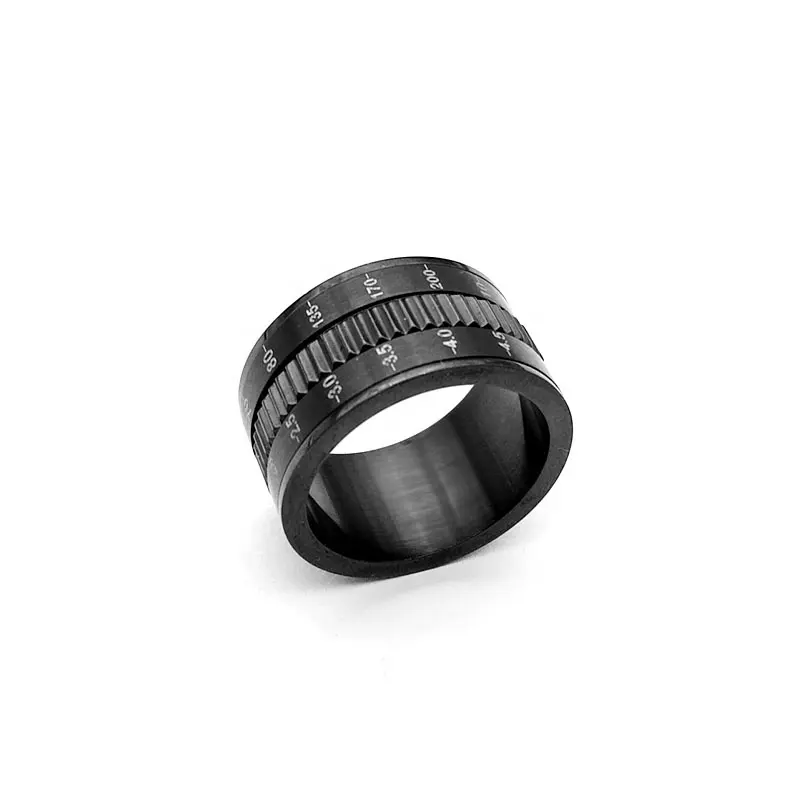 Special Rotating Camera Lens Black Rings in Stainless Steel for Men