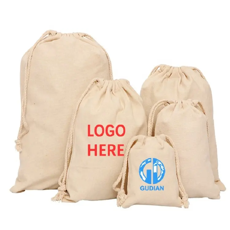 Fabric Cloth Calico Canvas Drawstring Cotton Bag with Draw String Custom Cotton Laundry Drawstring Bag with Logo