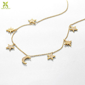 925 Sterling silver <span class=keywords><strong>collana</strong></span> del choker placcato oro stella <span class=keywords><strong>luna</strong></span> della <span class=keywords><strong>collana</strong></span> del choker - Product Image 2