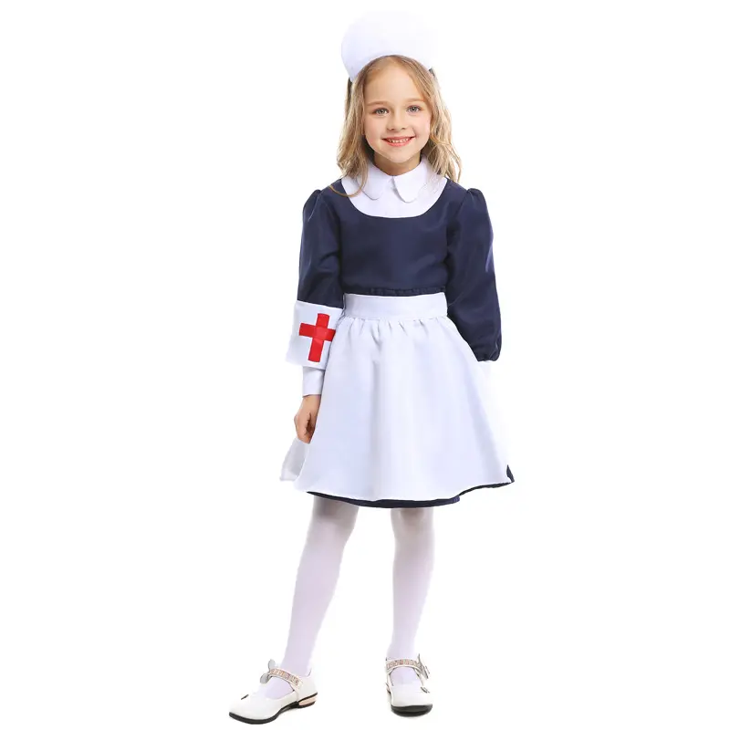 Disfraz de Halloween para niños, uniforme de enfermera, traje azul y blanco, 2019